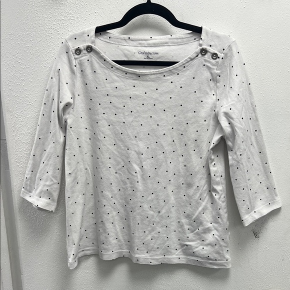 Croft & Barrow White 3/4 Sleeve Top with Black Polka Dots
